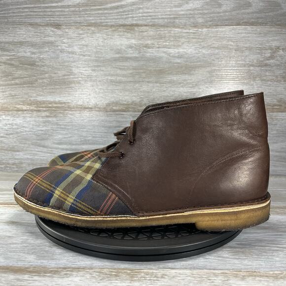 Clarks Mens Plaid Brown Leather High Top 2 Eye Lace Up Chukka Boots Size 13 - Picture 1 of 9